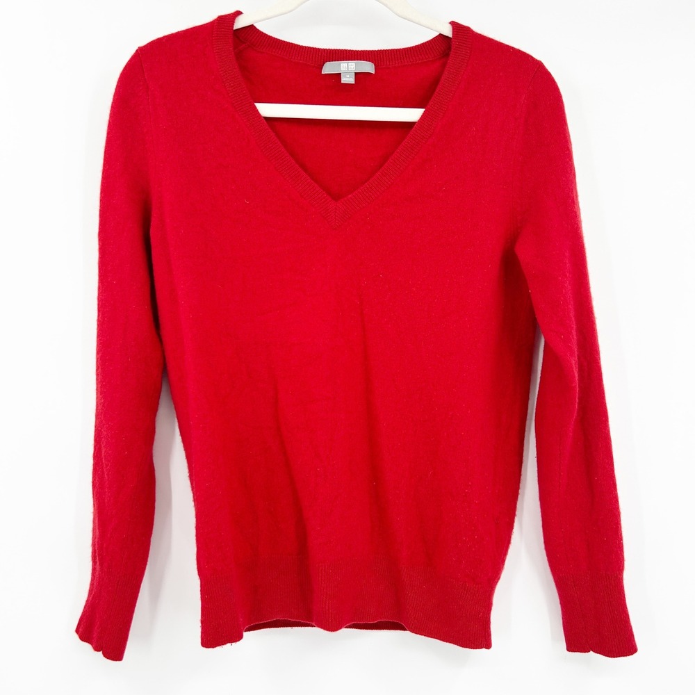 Uniqlo Womens 100% Cashmere Capsule Wardrobe Pullover V Neck Sweater Size M Red